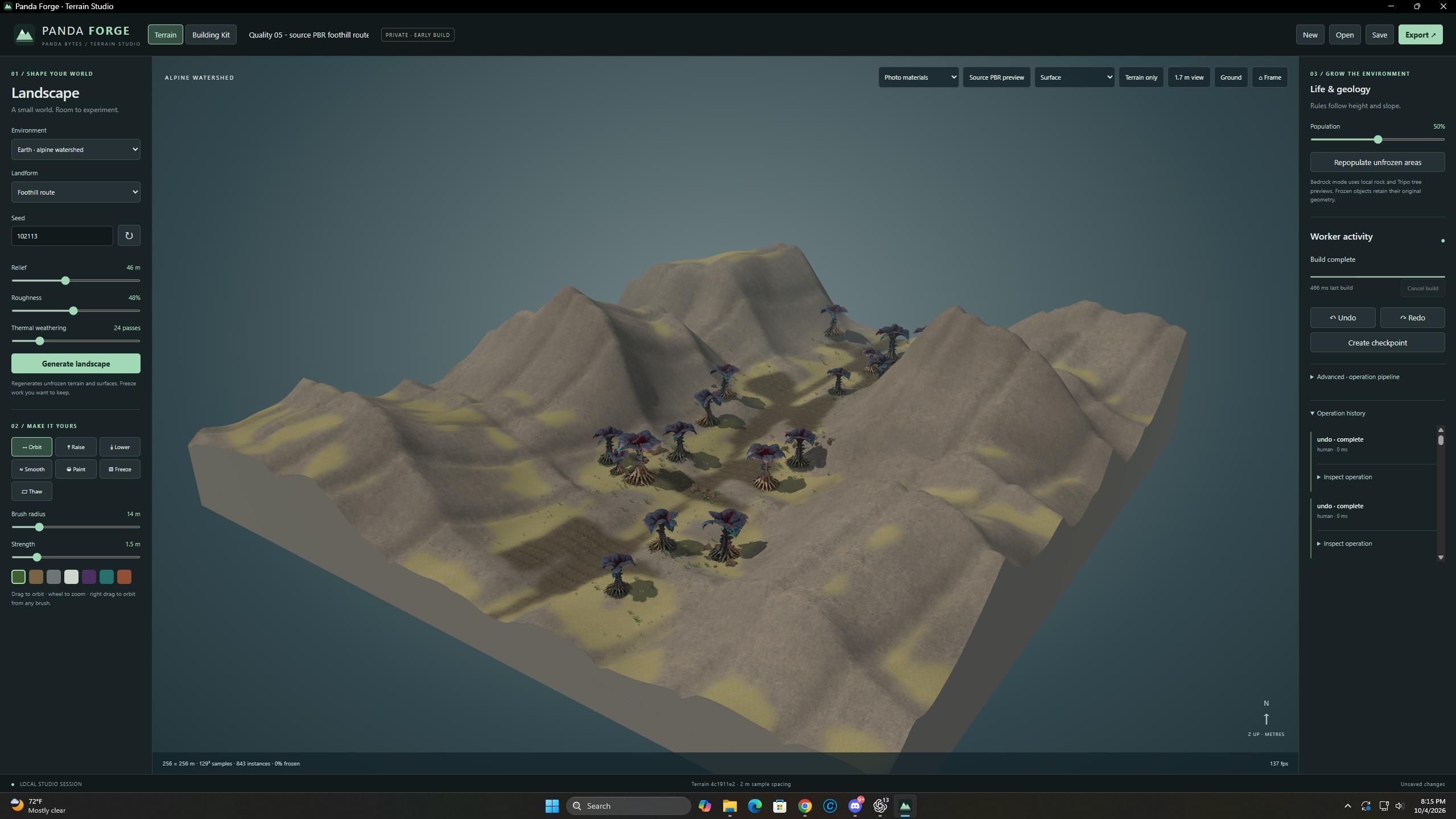 Panda Forge terrain editing workspace